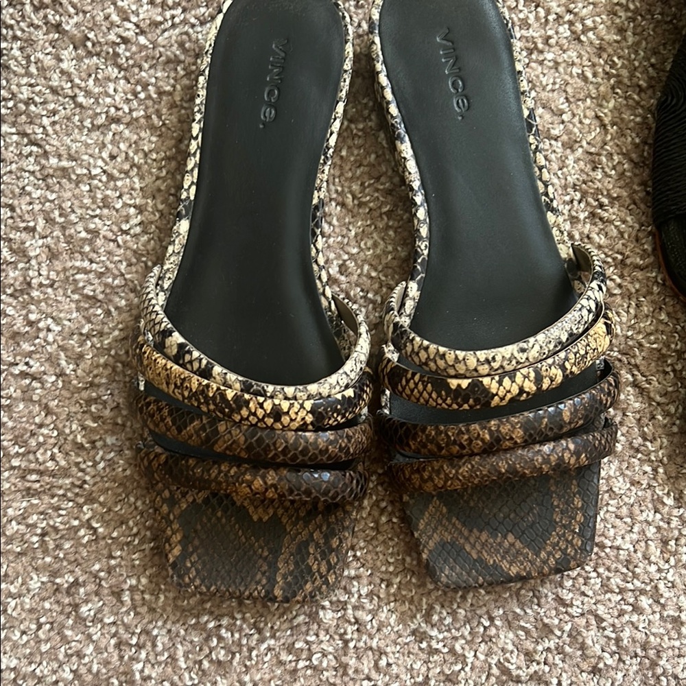 Vince square toe Snakeskin Slide Sandals - Black and Tan